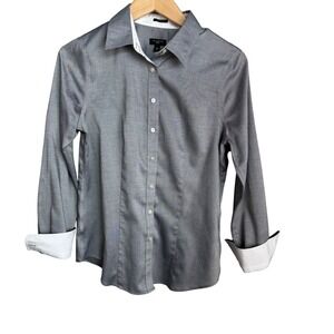 Talbots Women's 8P Gray 100% Cotton Dress Shirt Button Front Long Sleeve